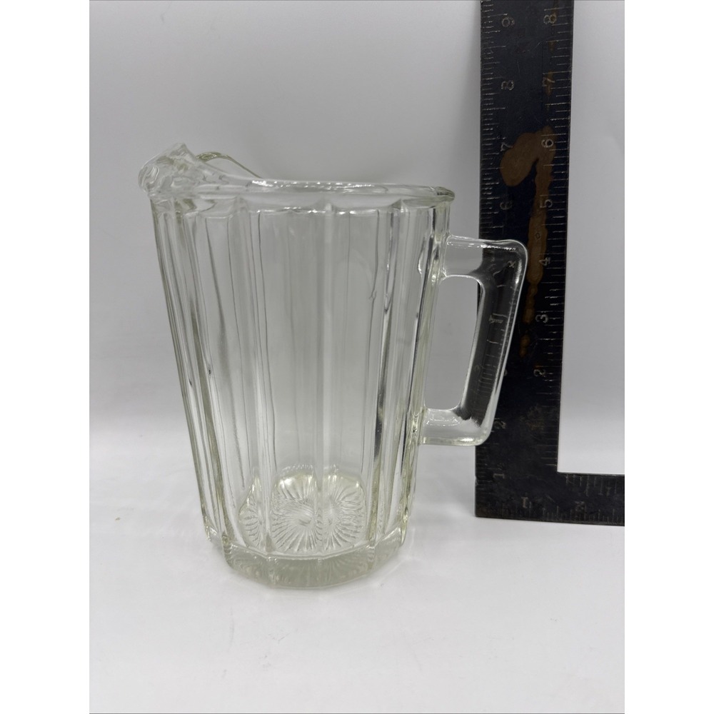 VINTAGE Beer Bar PITCHER, Ribbed, Rectangle Handle, 1 Qt. CLEAR. Thick Glass